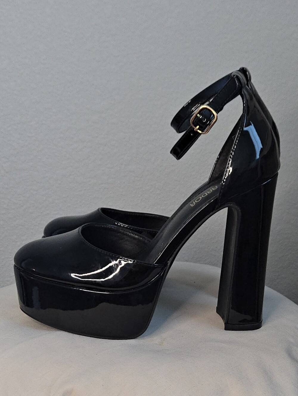 Jenn Ardor Black Patent Platform Mary Jane with Ankle Strap